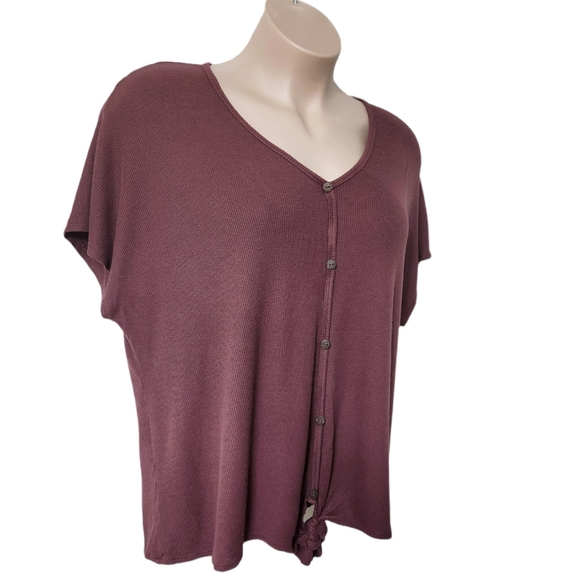 Waffle Knit Tie Front Short Sleeve Top | Home Girl Society | 2XL - Picture 2 of 8